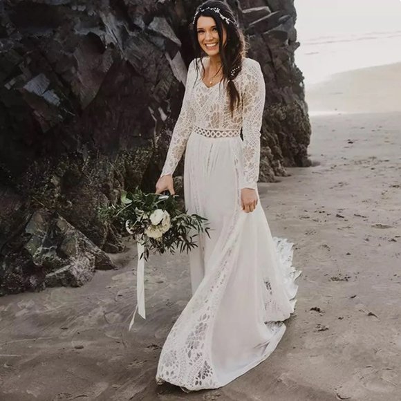 Handmade Dresses & Skirts - NWOT Handmade Vintage Style Lace Bohemian White Wedding Dress - Size M/L